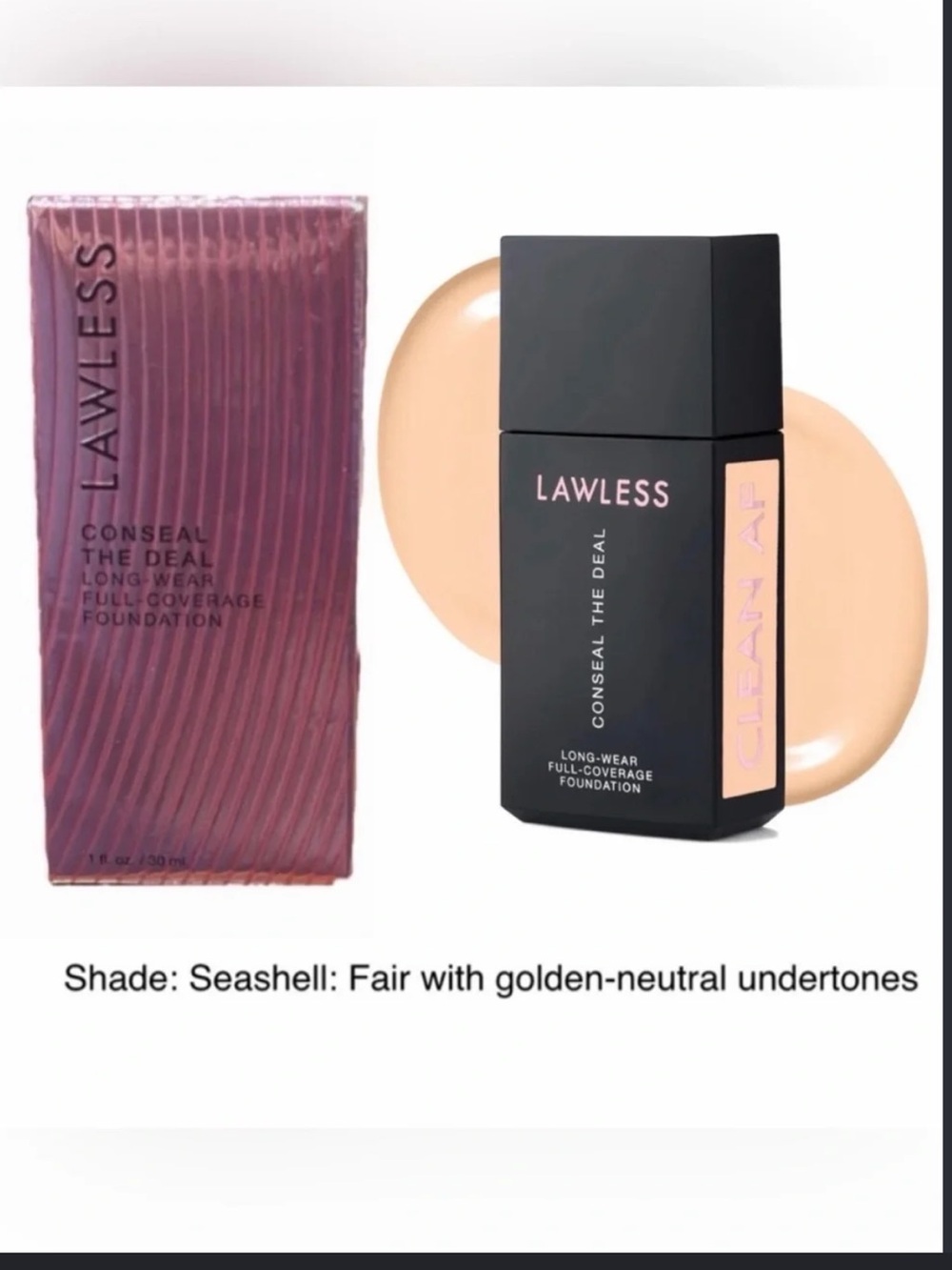 Lawless Full Coverage Buildable Foundation Makeup Shade Seashell; Fair Cool